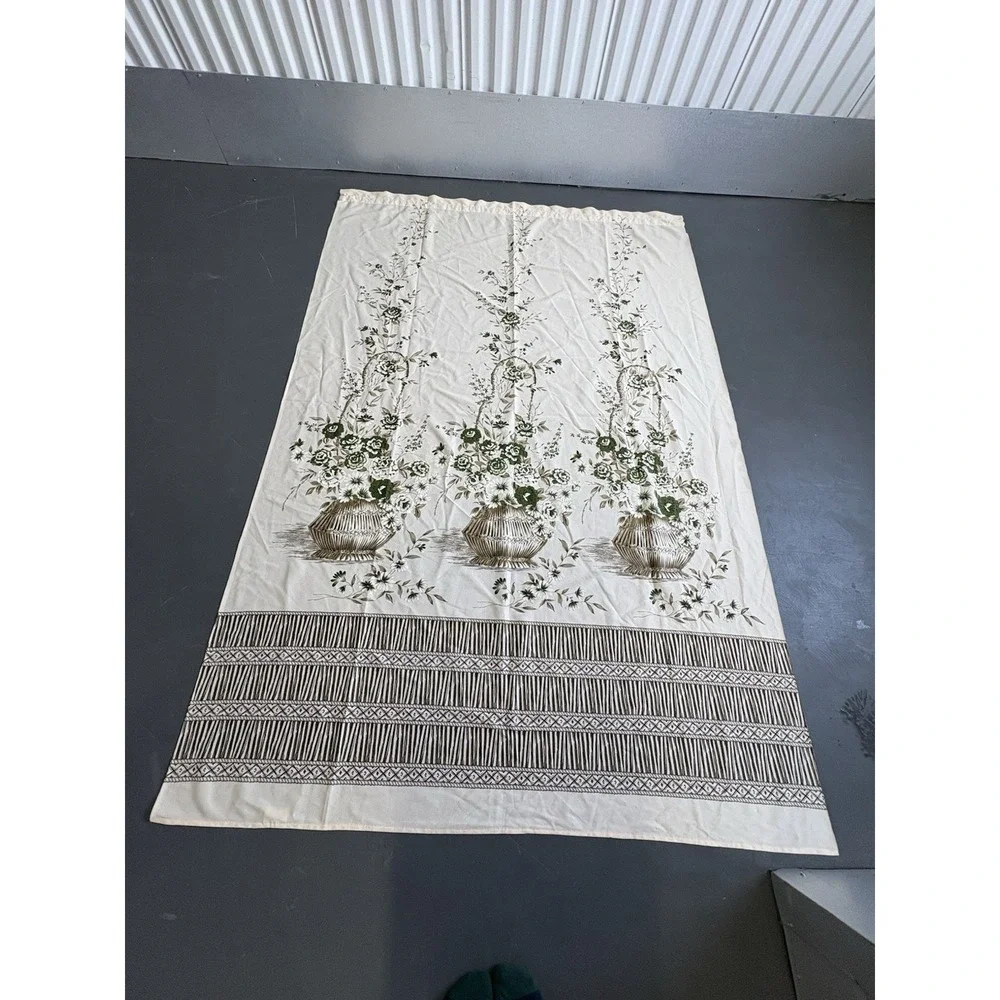 Mid Century Two Tone Floral Bamboo Curtain Panel Set - A Pair 86